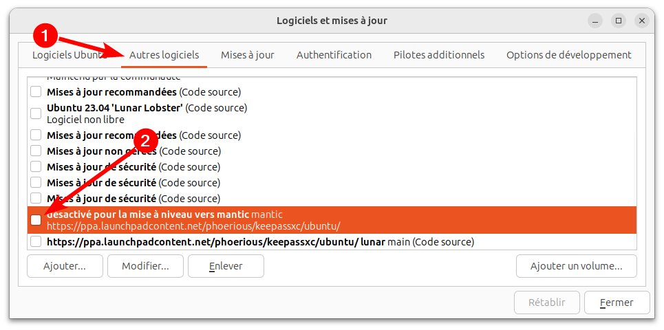 Réactiver dépôts tiers après la mise à niveau de Ubuntu 23.10