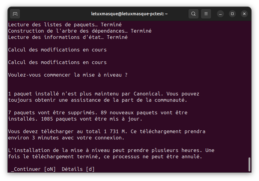 Mise à niveau vers Ubuntu 23.10 en CLI - 3 - upgrade