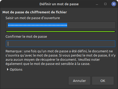 LibreOffice 24.2 - indicateur force mot de passe