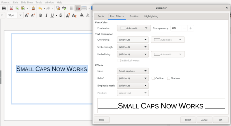LibreOffice 24.2 Impress - Petites capitales