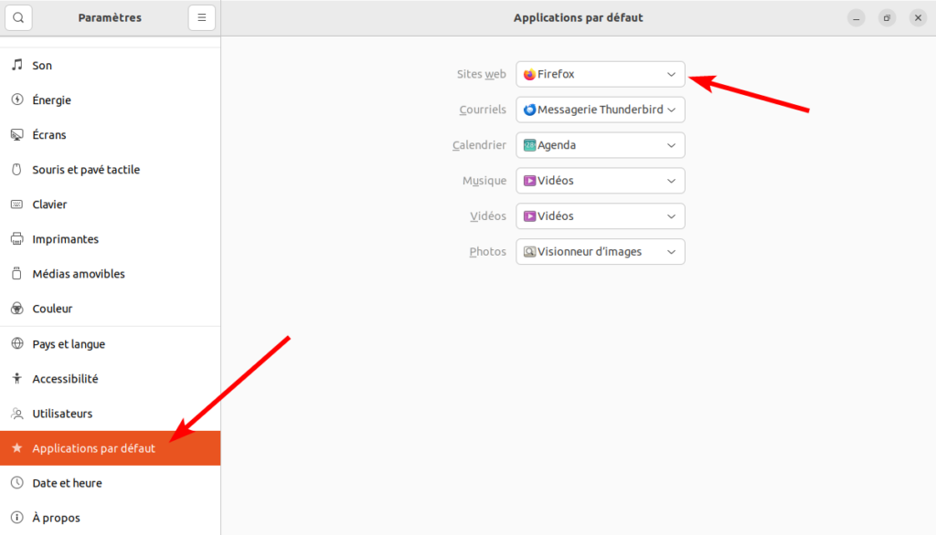 Paramètres applications par défaut