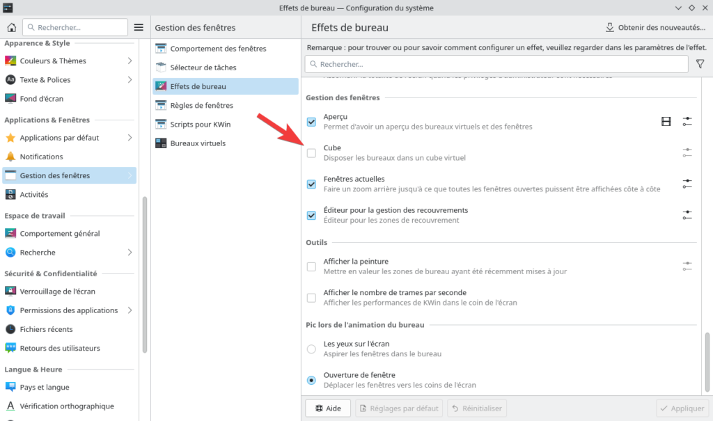 KDE Plasma 6 - effets de bureau cube