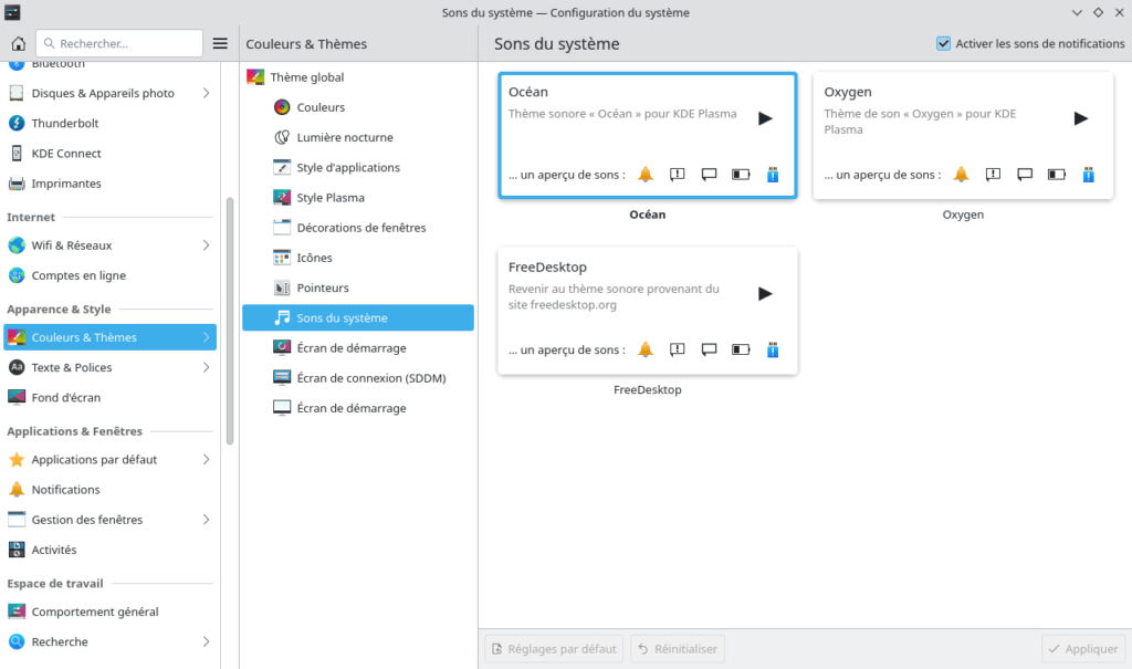 KDE Plasma 6 - sons du systeme