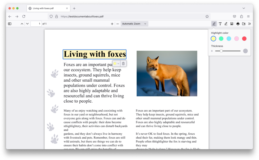 Firefox 125 - surlignage dans PDF