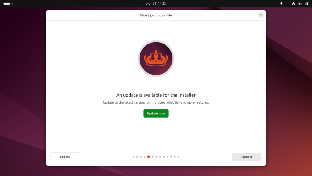 Installation Ubuntu 244 LTS - mise à jour de l'installeur proposée