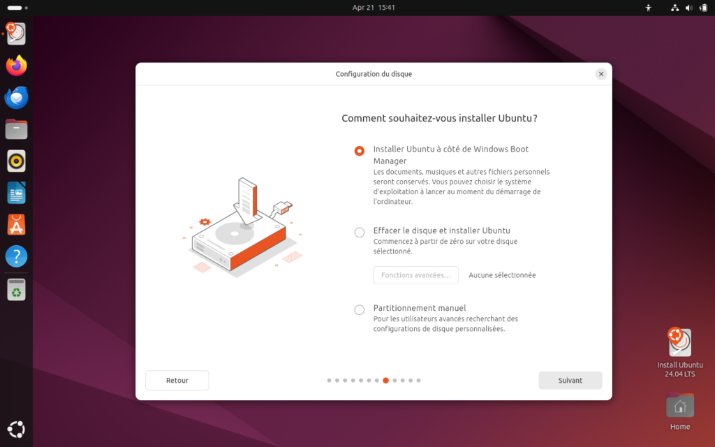 Installation Ubuntu 244 LTS - Configuration disque - DualBoot 01