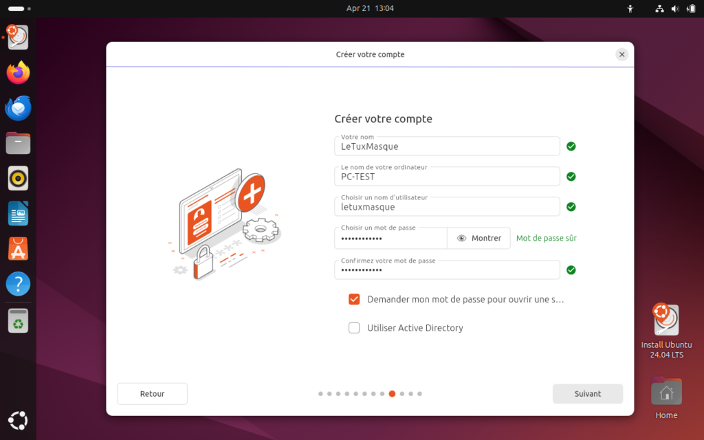 Installation Ubuntu 244 LTS - Créer votre compte