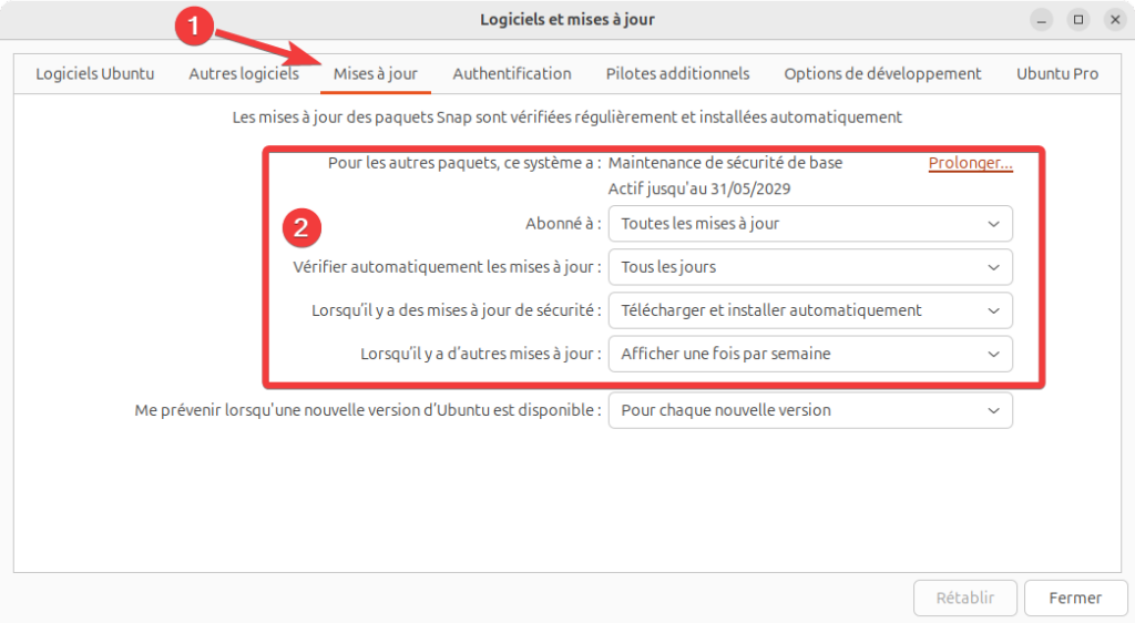 Logiciels et mises à jour - mises à jour