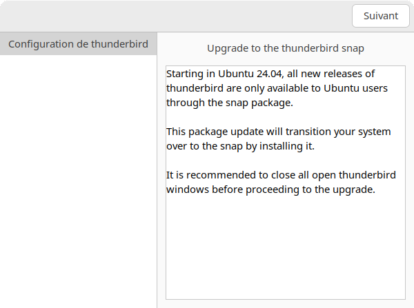 Mise à niveau vers Ubuntu 24.04 LTS - passage Thunderbird en Snap