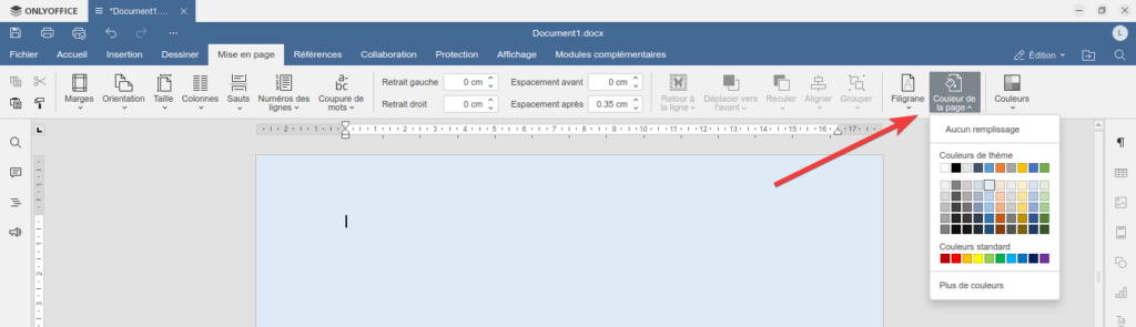 Couleur de page d'un document