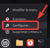 Linux Mint 22.3 - Cinnamon 6.6 - accès configuration nouveau menu