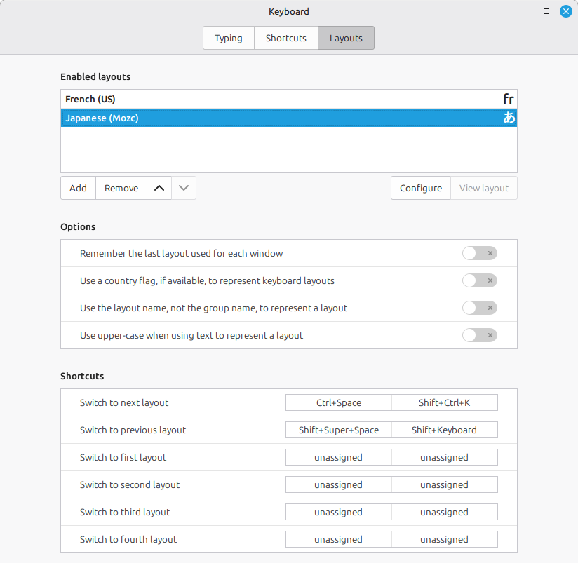 Linux Mint 22.3 - Cinnamon 6.6 - Keyboard layouts