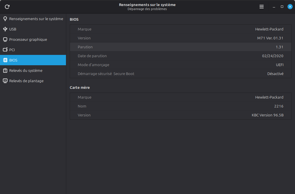 Linux Mint 22.3 - Renseignements du système - BIOS