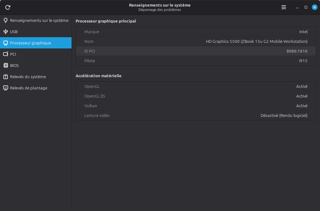 Linux Mint 22.3 - Renseignements du système - GPU