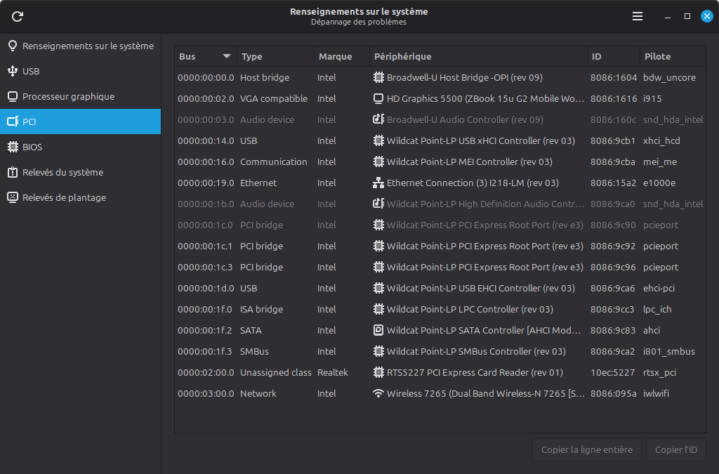 Linux Mint 22.3 - Renseignements du système - PCI