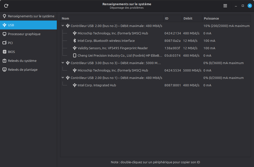 Linux Mint 22.3 - Renseignements du système - USB