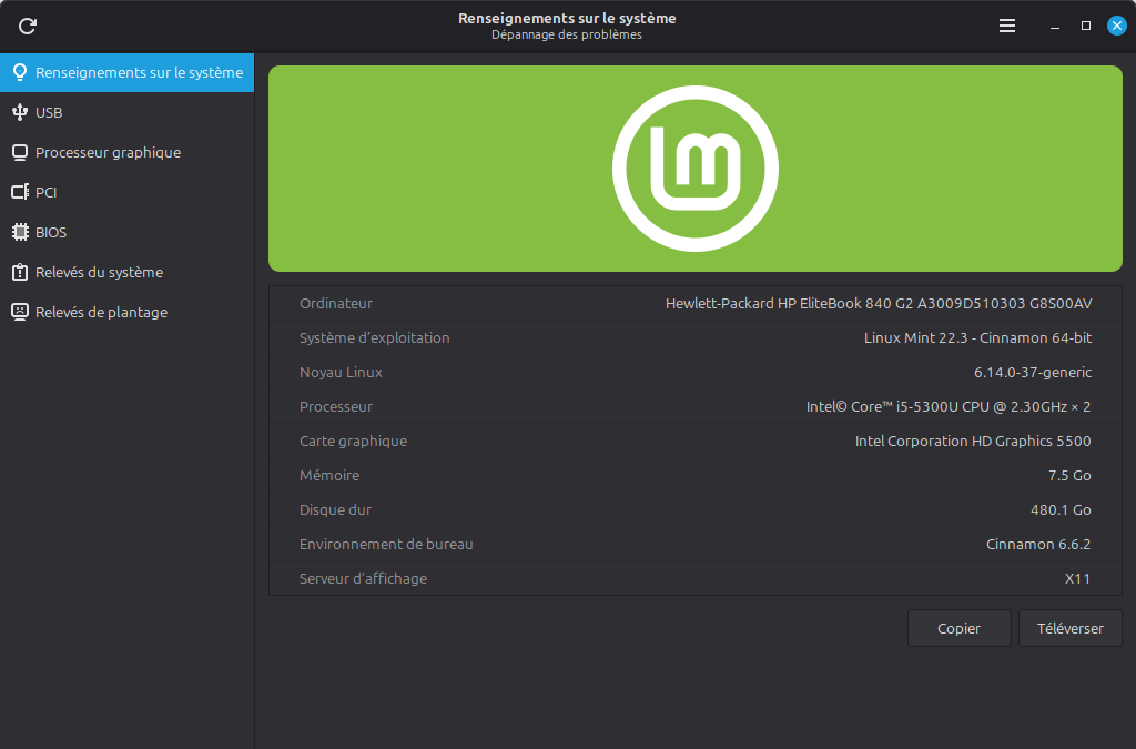 Linux Mint 22.3 - Renseignements du système
