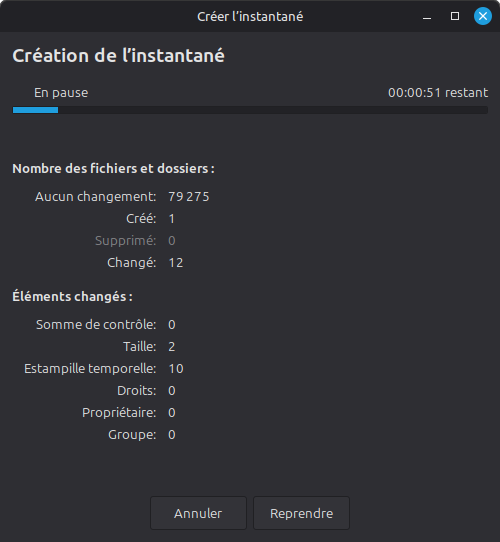 Linux Mint 22.3 - Pause dans Timeshift
