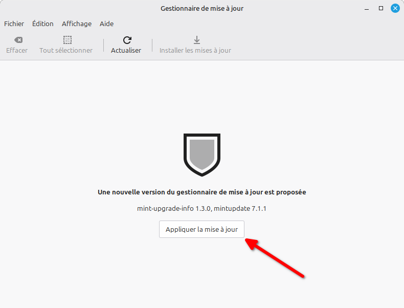 Mise à jour du gestionnaire de mises à jour pour pouvoir mettre à niveau vers Linux Mint 22.3